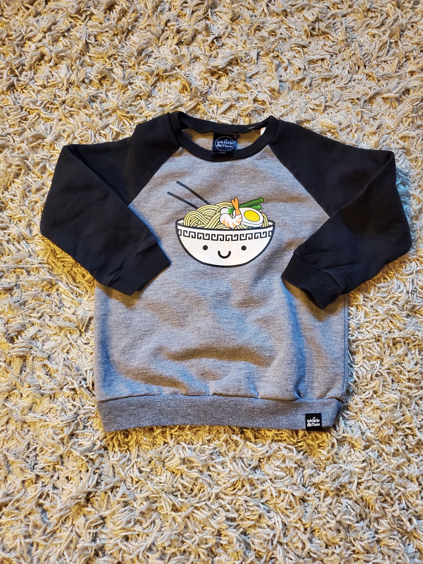 Whistle and Flute sweatshirt. Ramen Bowl graphics. Size 3-4years.