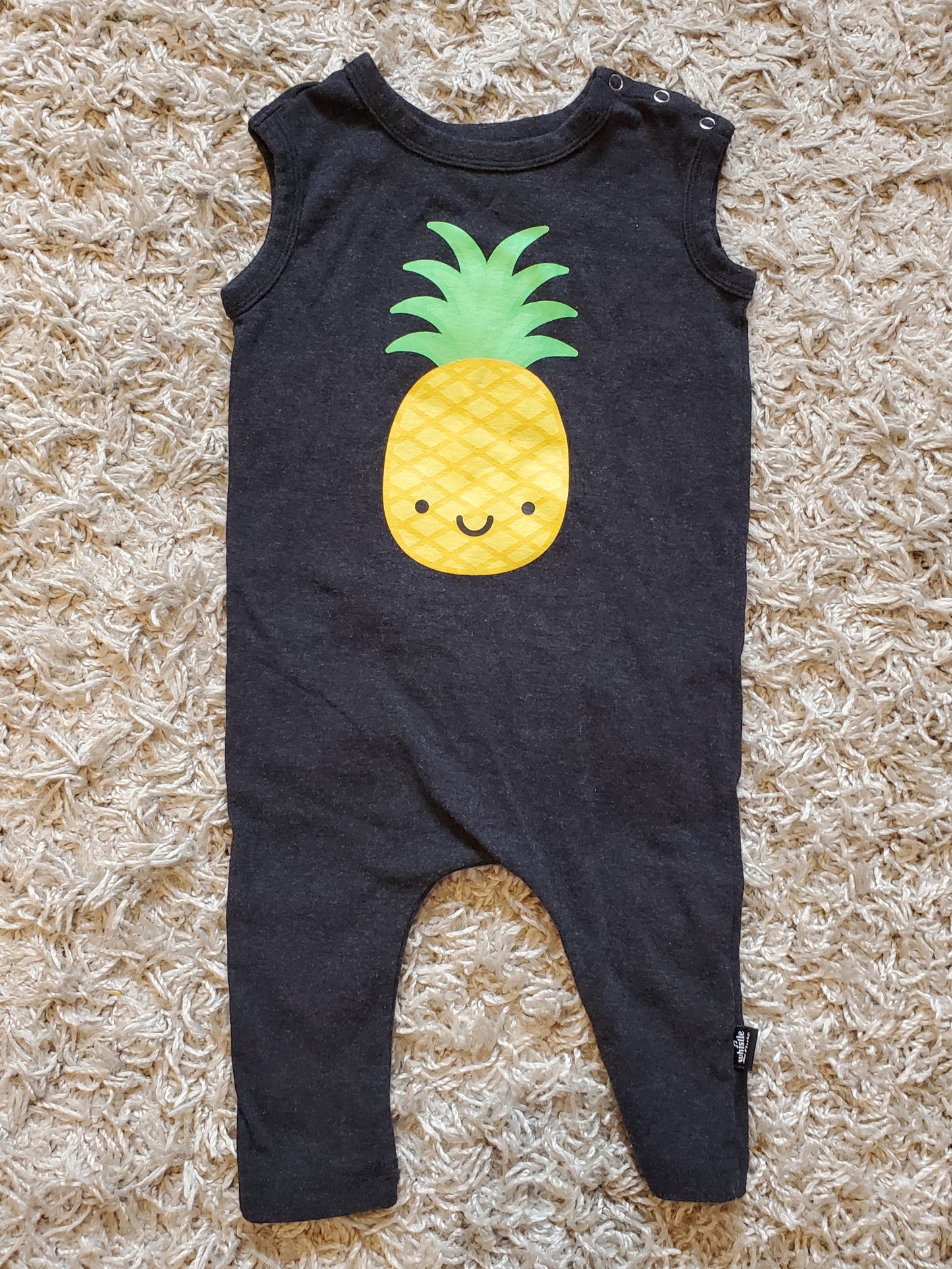Whistle and Flute sleeveless romper. Pineapple graphic. Size 12-18 months.