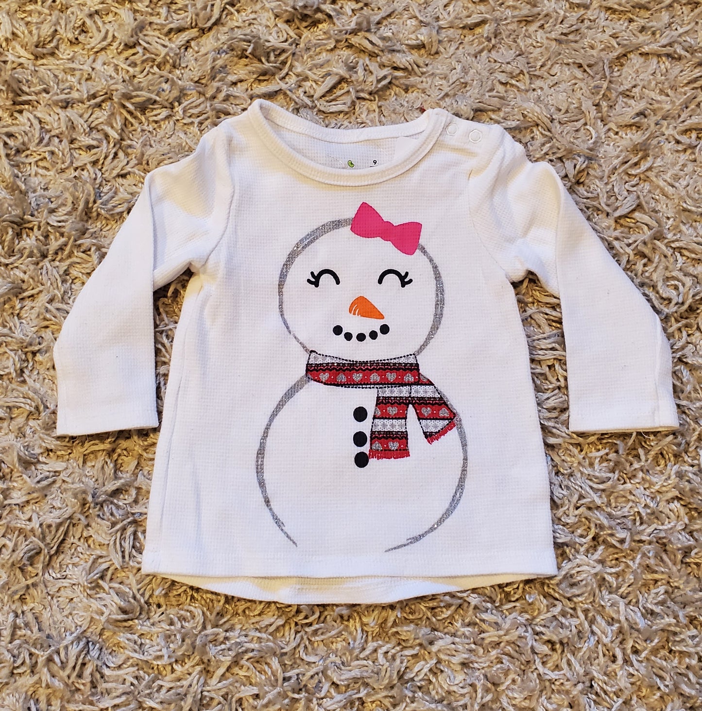 Jumping Beans snowman waffle weave long sleeve. Size 9 months.