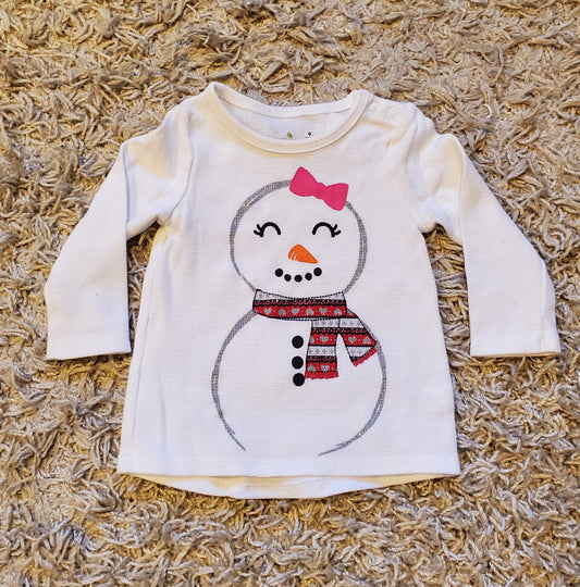 Jumping Beans snowman waffle weave long sleeve. Size 9 months.