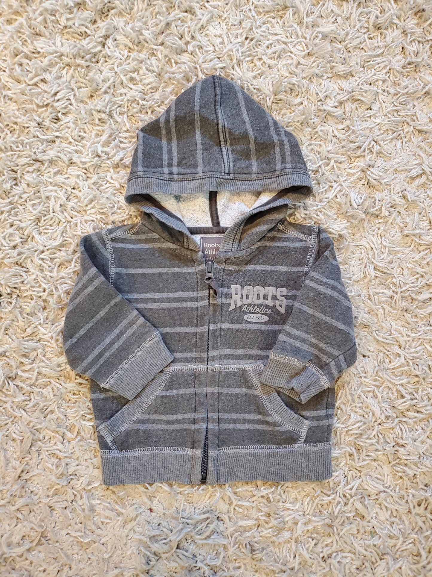 Roots hooded full zip sweatshirt. Size 3-6 months