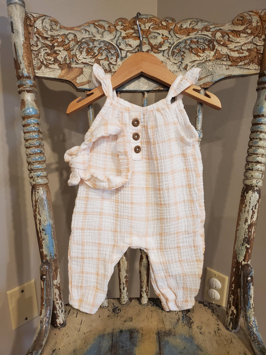 Emily and Oliver sleeveless romper with matching headband. Size 0-3 months. 100% cotton. Excellent used condition.